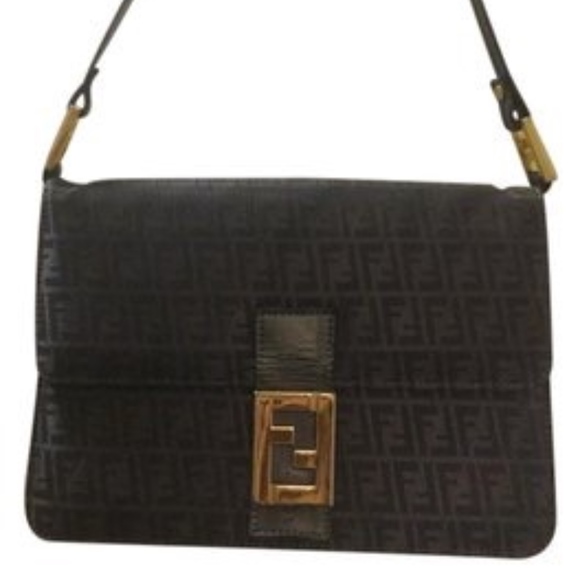 💯% Auth Vintage FENDI Dark Grey Blue Monogram bag - Picture 1 of 8